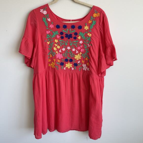 Crown & Ivy Plus Size 2X Flutter Short Sleeves Floral Embroidered Dress Boho - Picture 1 of 12